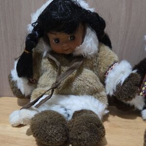 Brown & White Plush Winter Doll with Faux-Fur Trim